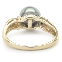 14 Karat Yellow Gold Tahitian Pearl and Diamond Ring