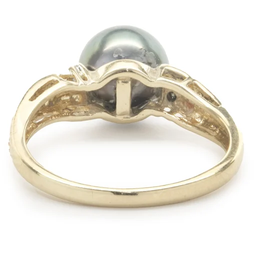 14 Karat Yellow Gold Tahitian Pearl and Diamond Ring