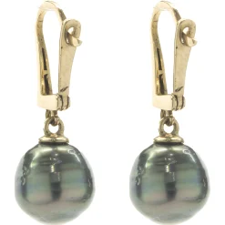 14 Karat Yellow Gold Tahitian Pearl Drop Earrings