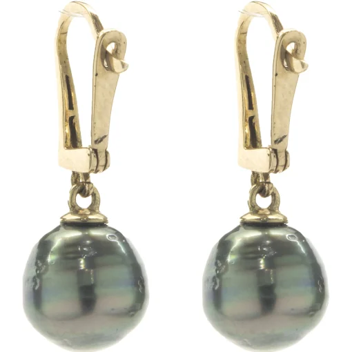 14 Karat Yellow Gold Tahitian Pearl Drop Earrings