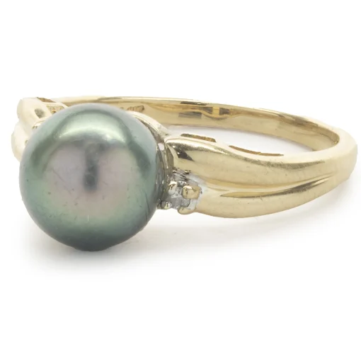 14 Karat Yellow Gold Tahitian Pearl and Diamond Ring
