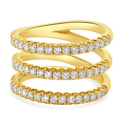 14 Karat Yellow Gold Three Row Diamond Band