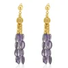 14 Karat Yellow Gold Three Strand Amethyst Drop Earrings