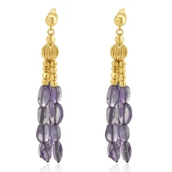 14 Karat Yellow Gold Three Strand Amethyst Drop Earrings