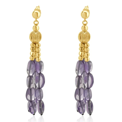 14 Karat Yellow Gold Three Strand Amethyst Drop Earrings