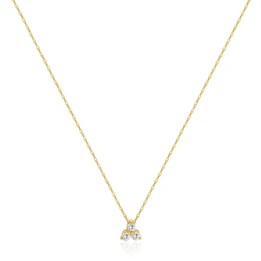 14 Karat Yellow Gold Three Diamond Triangle Necklace