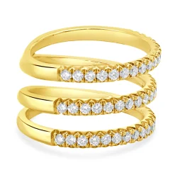 14 Karat Yellow Gold Three Row Diamond Band