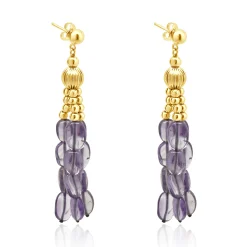 14 Karat Yellow Gold Three Strand Amethyst Drop Earrings