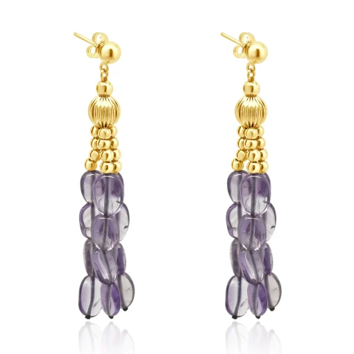 14 Karat Yellow Gold Three Strand Amethyst Drop Earrings