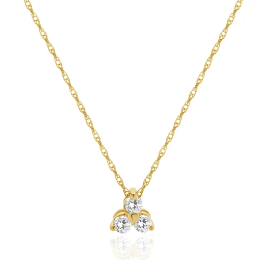 14 Karat Yellow Gold Three Diamond Triangle Necklace