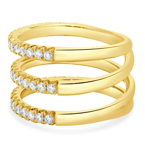 14 Karat Yellow Gold Three Row Diamond Band