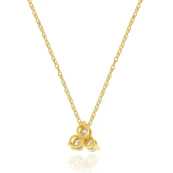 14 Karat Yellow Gold Three Diamond Triangle Necklace