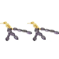 14 Karat Yellow Gold Three Strand Amethyst Drop Earrings