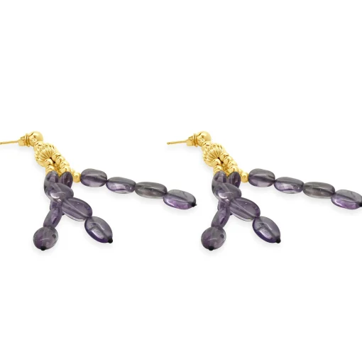 14 Karat Yellow Gold Three Strand Amethyst Drop Earrings