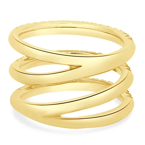 14 Karat Yellow Gold Three Row Diamond Band