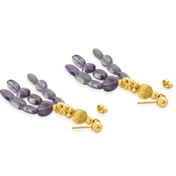 14 Karat Yellow Gold Three Strand Amethyst Drop Earrings