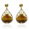 14 Karat Yellow Gold Tigers Eye and Diamond Teardrop Earrings