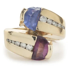 14 Karat Yellow Gold Tourmaline and Diamond Bypass Ring