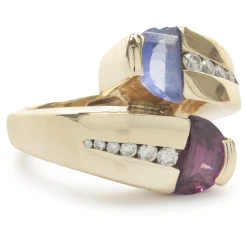 14 Karat Yellow Gold Tourmaline and Diamond Bypass Ring
