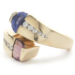 14 Karat Yellow Gold Tourmaline and Diamond Bypass Ring