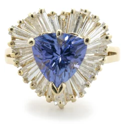 14 Karat Yellow Gold Trillion Cut Tanzanite and Diamond Ballerina Ring
