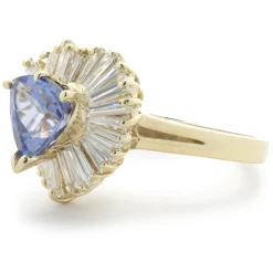 14 Karat Yellow Gold Trillion Cut Tanzanite and Diamond Ballerina Ring