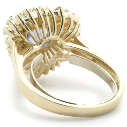 14 Karat Yellow Gold Trillion Cut Tanzanite and Diamond Ballerina Ring