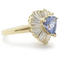 14 Karat Yellow Gold Trillion Cut Tanzanite and Diamond Ballerina Ring