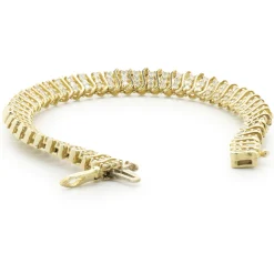 14 Karat Yellow Gold Triple Row Diamond S Link Tennis Bracelet