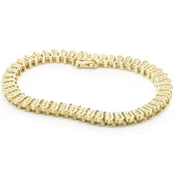 14 Karat Yellow Gold Triple Row Diamond S Link Tennis Bracelet
