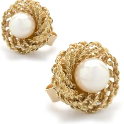 14 Karat Yellow Gold Twisted Pearl Stud Earrings