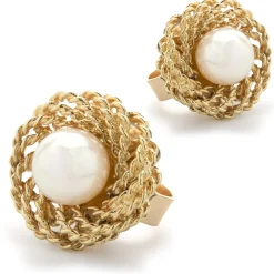 14 Karat Yellow Gold Twisted Pearl Stud Earrings