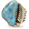 14 Karat Yellow Gold Vintage Native American Designed Turquoise and Feather Ring