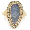 14 Karat Yellow Gold Vintage Black Opal and Diamond Ring