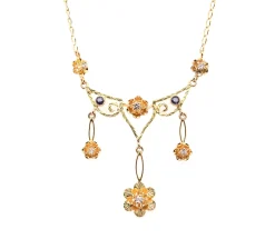 14 Karat Yellow Gold Vintage Diamond Floral Necklace