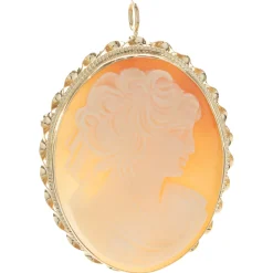 14 Karat Yellow Gold Vintage Framed Cameo Pin