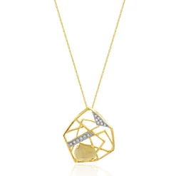 14 Karat Yellow Gold Vintage Opal and Diamond Web Necklace
