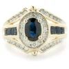 14 Karat Yellow Gold Vintage Oval Sapphire and Diamond Cocktail Ring