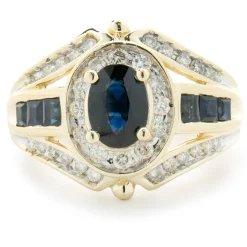 14 Karat Yellow Gold Vintage Oval Sapphire and Diamond Cocktail Ring