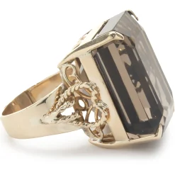 14 Karat Yellow Gold Vintage Smoky Quartz Cocktail Ring
