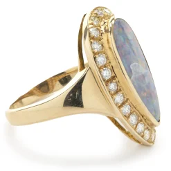 14 Karat Yellow Gold Vintage Black Opal and Diamond Ring