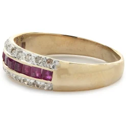 14 Karat Yellow Gold Vintage Ruby and Diamond Band