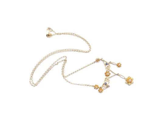 14 Karat Yellow Gold Vintage Diamond Floral Necklace