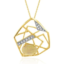 14 Karat Yellow Gold Vintage Opal and Diamond Web Necklace