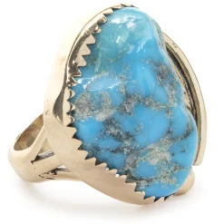 14 Karat Yellow Gold Vintage Native American Designed Turquoise and Feather Ring