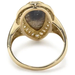 14 Karat Yellow Gold Vintage Black Opal and Diamond Ring