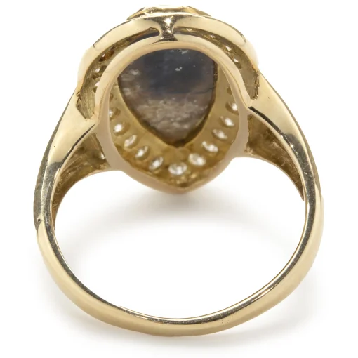 14 Karat Yellow Gold Vintage Black Opal and Diamond Ring
