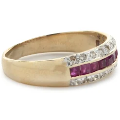 14 Karat Yellow Gold Vintage Ruby and Diamond Band