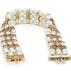 14 Karat Yellow Gold Vintage Cultured Pearl and Garnet Bracelet