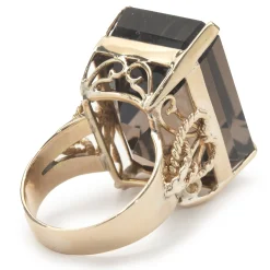 14 Karat Yellow Gold Vintage Smoky Quartz Cocktail Ring